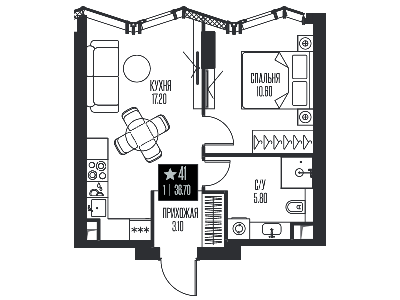 2 ккв (Евро) 36,7 м²