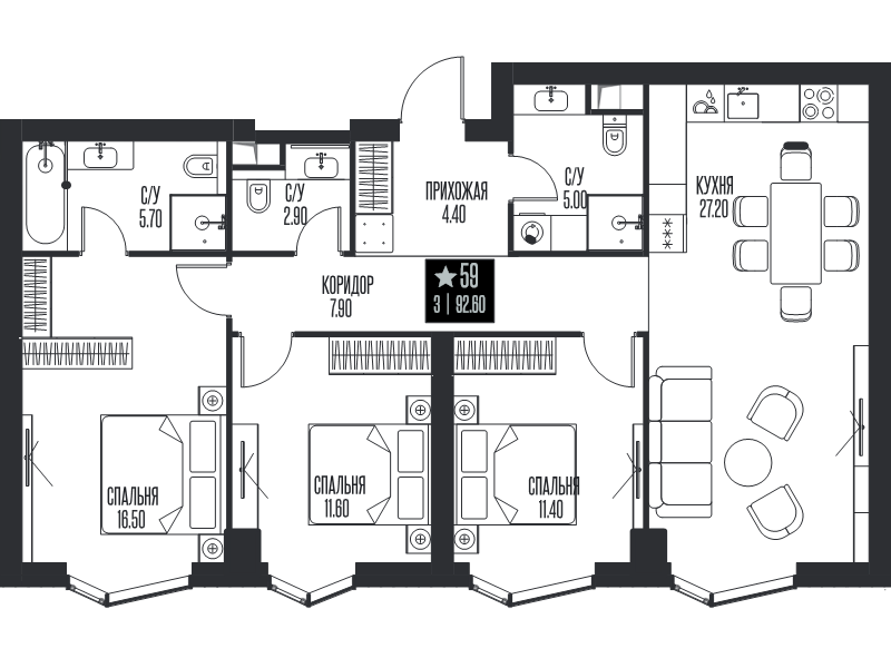 4 ккв (Евро) 92,6 м²