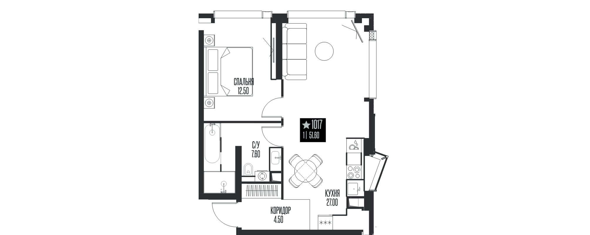 2 ккв (Евро) 51,6 м²