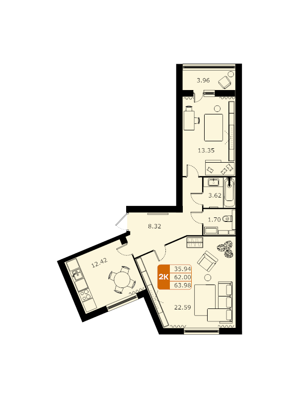 2 ккв 63,8 м²