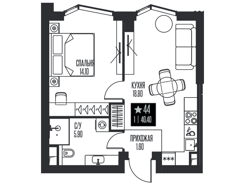 2 ккв (Евро) 40,4 м²