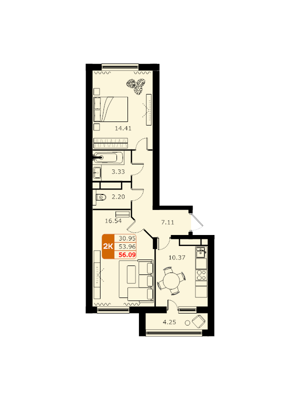 2 ккв 56 м²