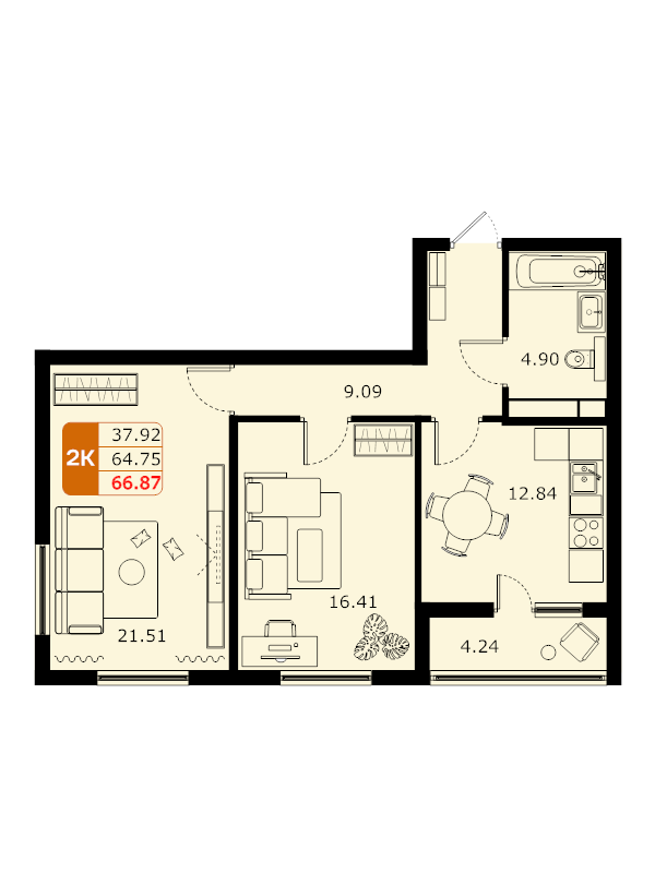 2 ккв 66,8 м²