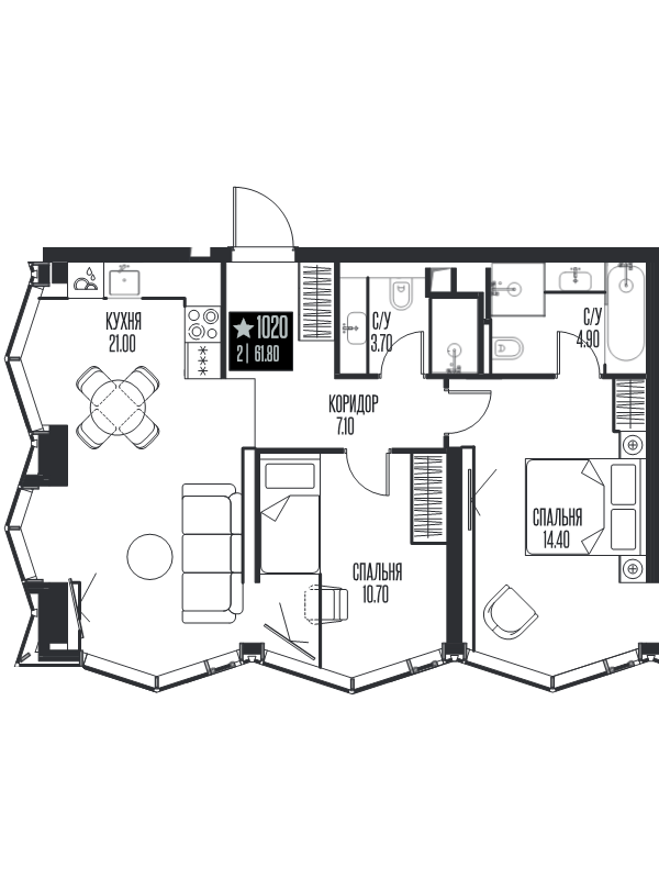 3 ккв (Евро) 61,8 м²