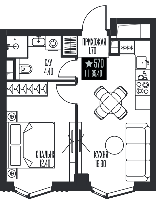 2 ккв (Евро) 35,4 м²