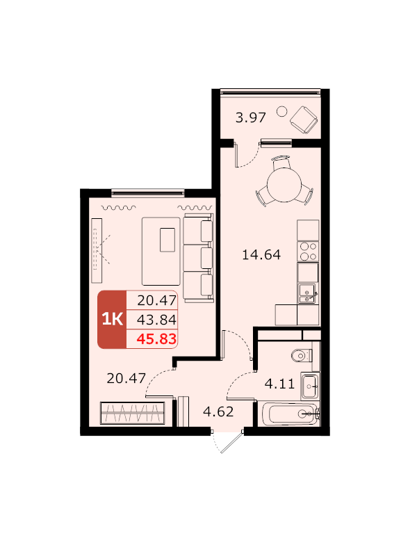 1 ккв 45,7 м²