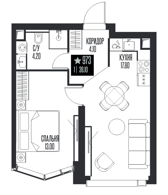2 ккв (Евро) 39,1 м²