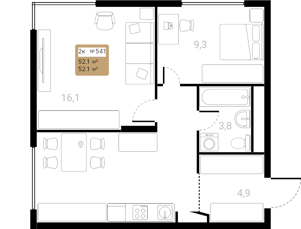 3 ккв (Евро) 52,1 м²