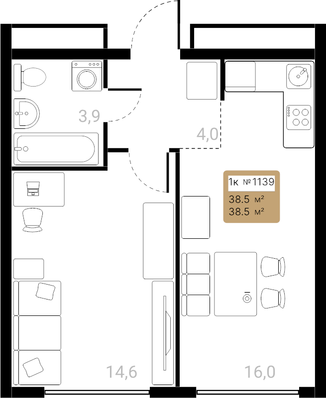 2 ккв (Евро) 38,5 м²