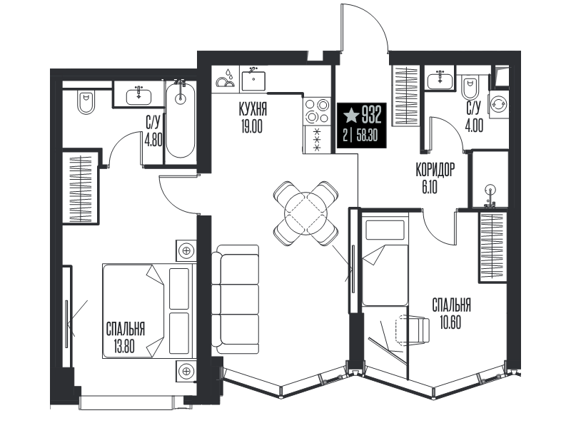 3 ккв (Евро) 58,3 м²