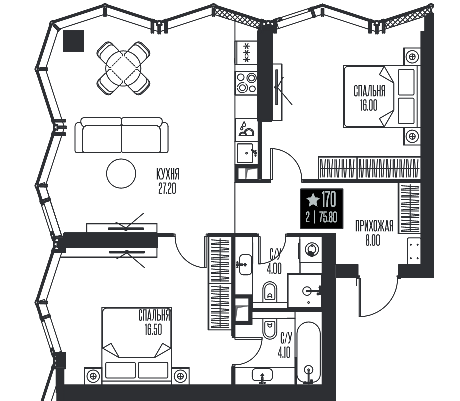 3 ккв (Евро) 75,8 м²