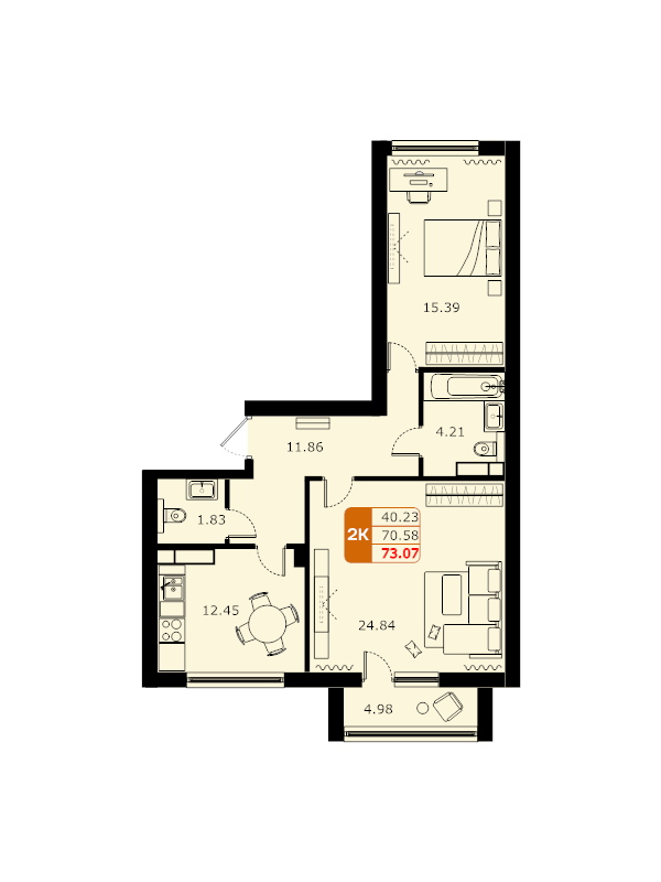 2 ккв 72,5 м²