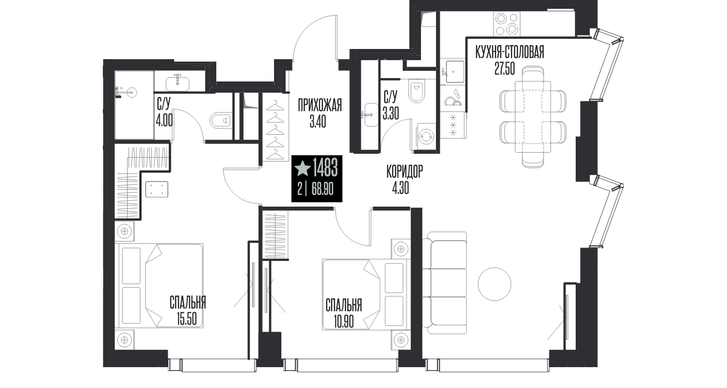 3 ккв (Евро) 68,9 м²