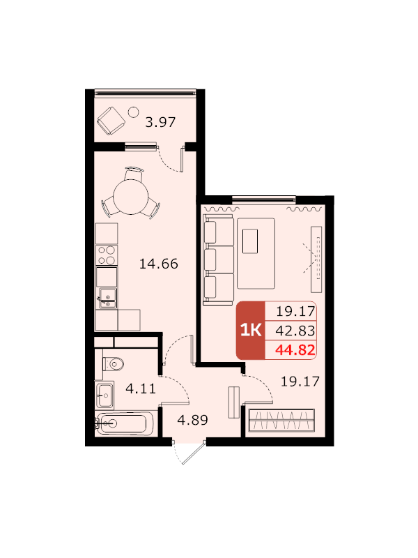 1 ккв 44,5 м²
