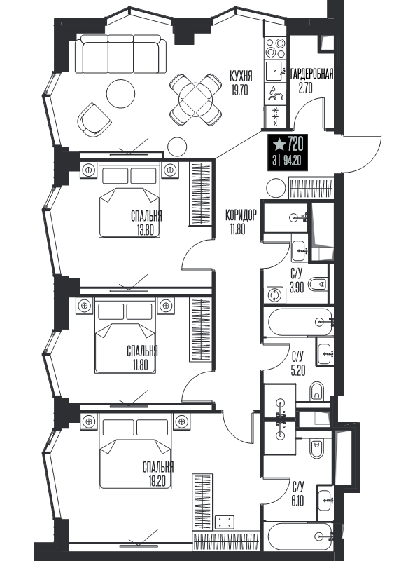 4 ккв (Евро) 94,2 м²