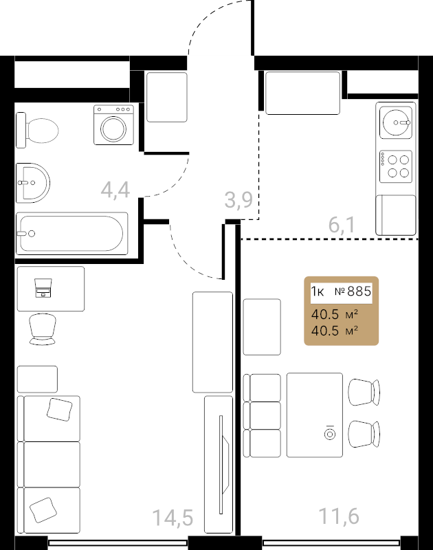 2 ккв (Евро) 40,5 м²