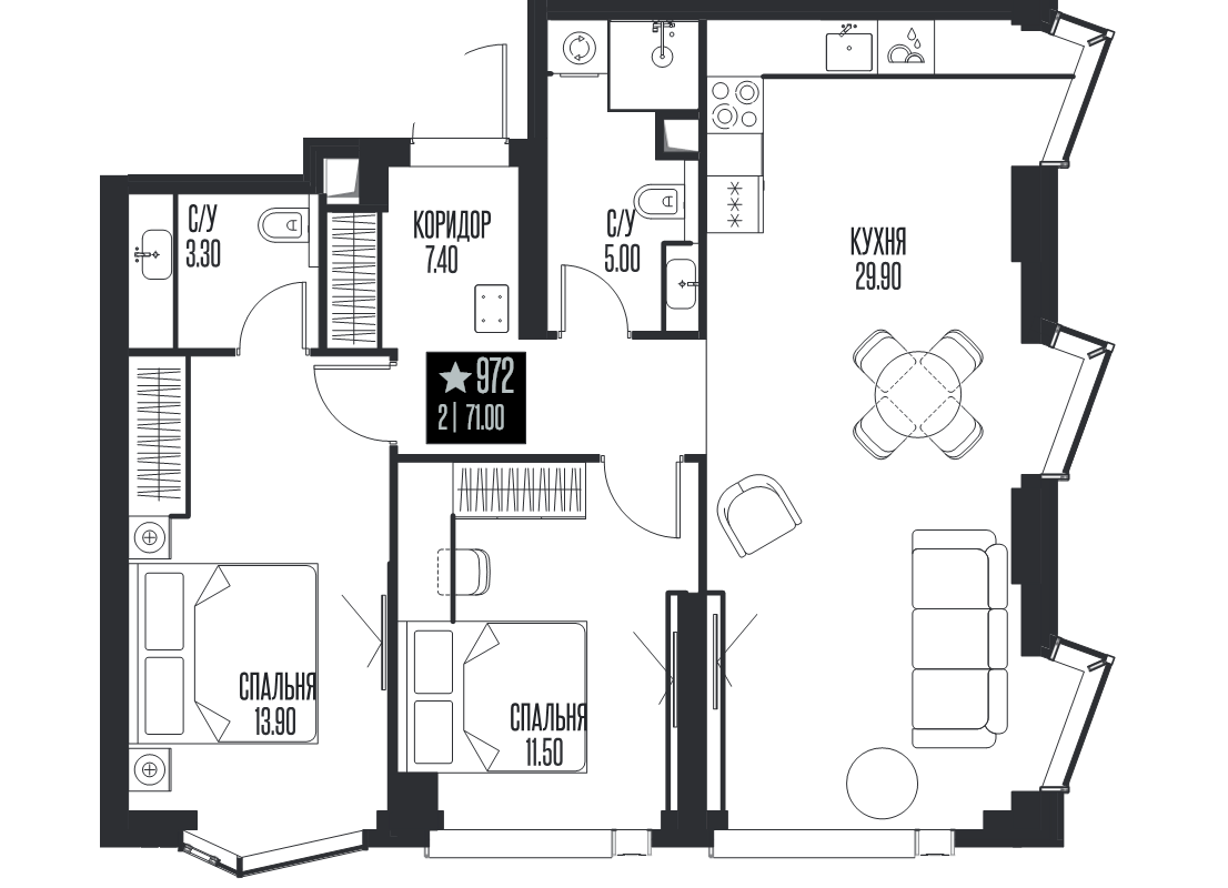 3 ккв (Евро) 71 м²