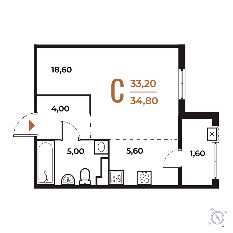 Студия 34,8 м²