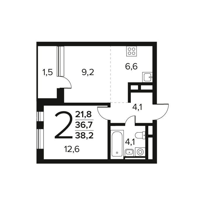2 ккв (Евро) 38,2 м²