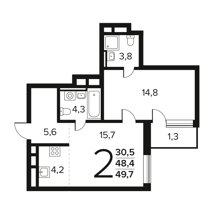 2 ккв (Евро) 49,7 м²