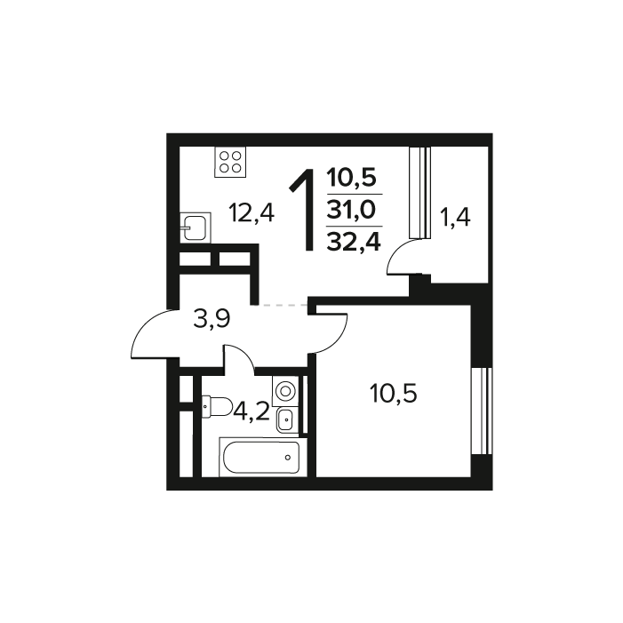 1 ккв 32,4 м²