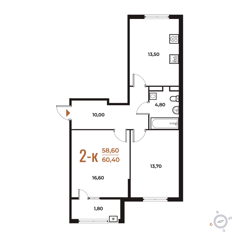2 ккв 60,4 м²