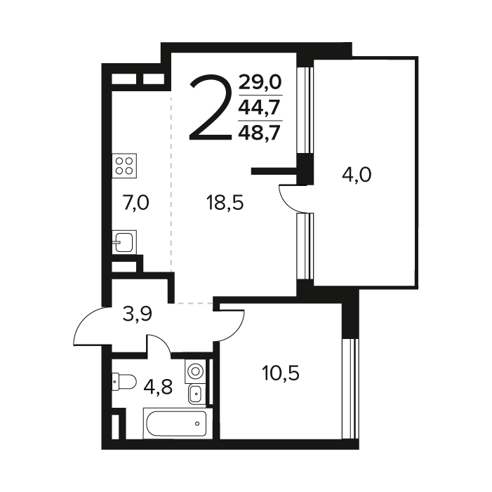 2 ккв (Евро) 48,7 м²