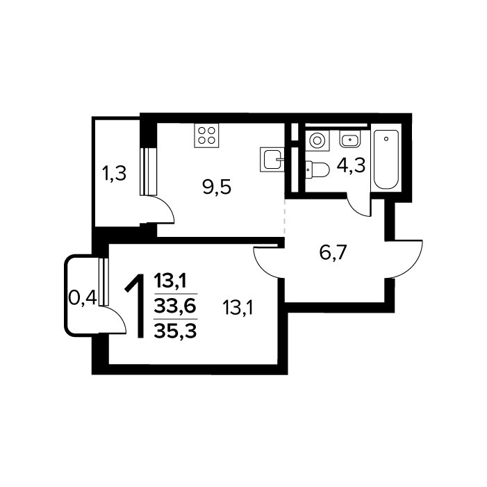 1 ккв 35,3 м²