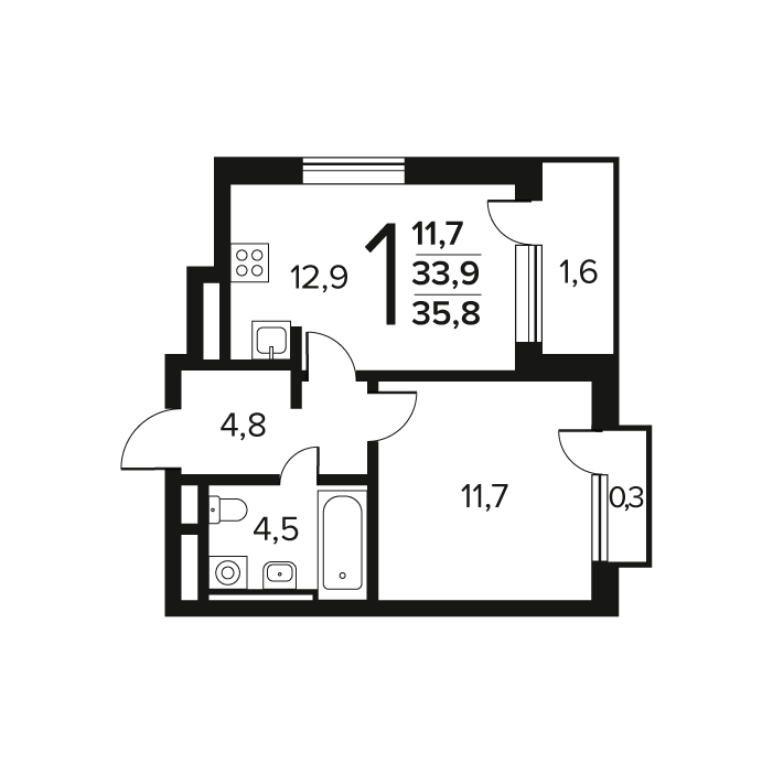 1 ккв 35,8 м²
