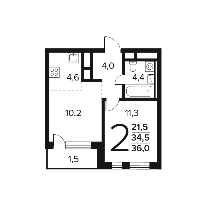 1 ккв 36 м²