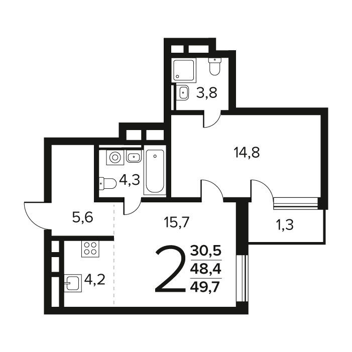 2 ккв (Евро) 49,7 м²