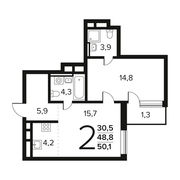 2 ккв (Евро) 50,1 м²