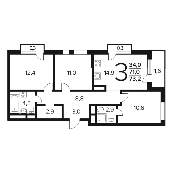 3 ккв 73,2 м²