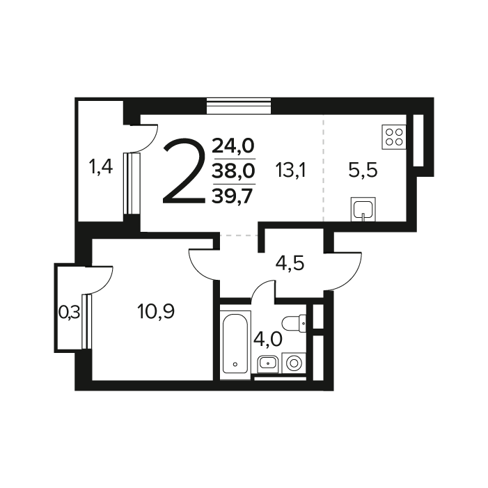 2 ккв (Евро) 39,7 м²