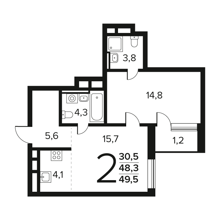 2 ккв (Евро) 49,5 м²