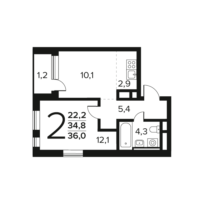 1 ккв 36 м²