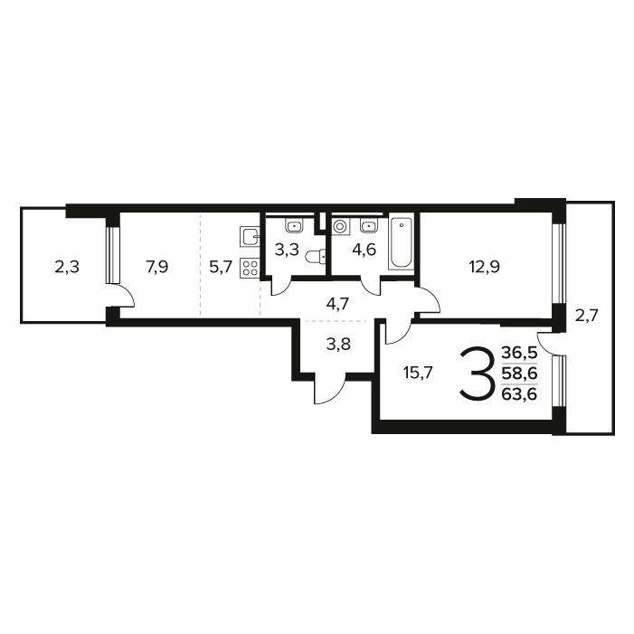 2 ккв 63,6 м²