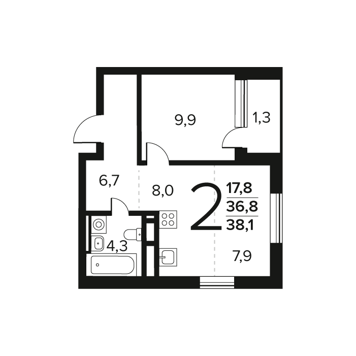 2 ккв (Евро) 38,1 м²