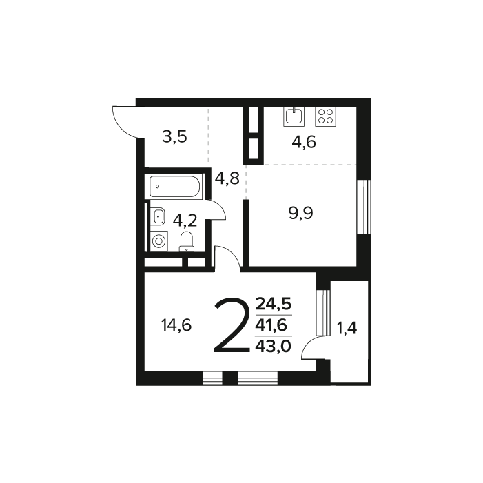 1 ккв 43 м²
