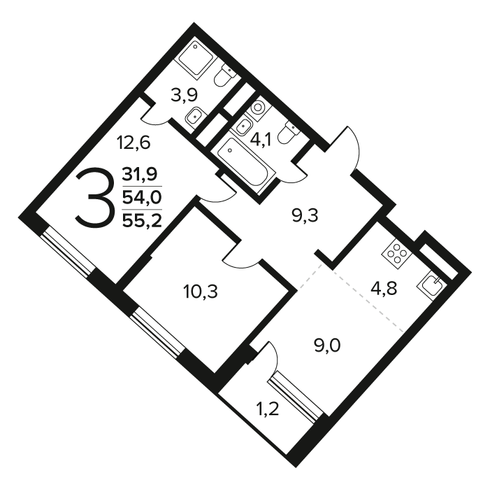 2 ккв 55,2 м²