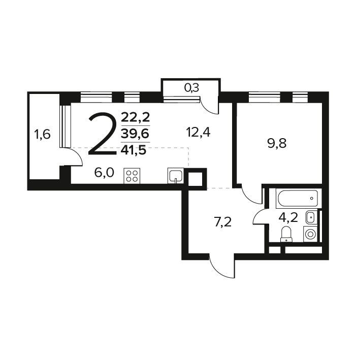 2 ккв (Евро) 41,6 м²