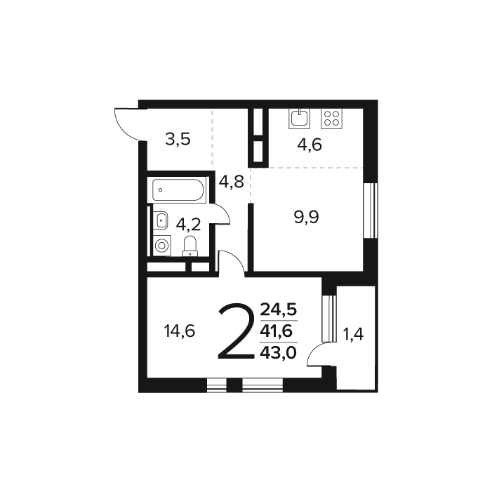 1 ккв 43 м²