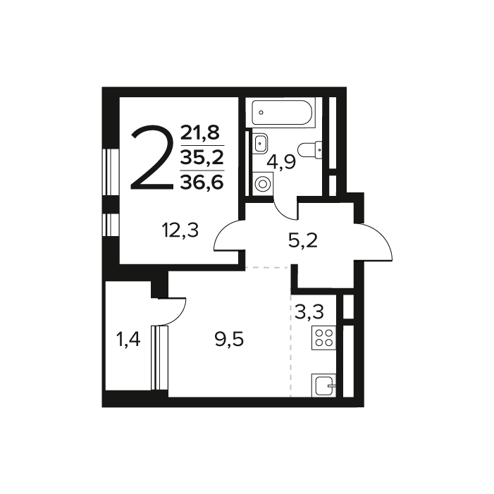 1 ккв 36,6 м²