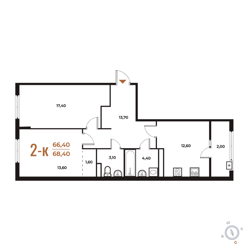 2 ккв 68,4 м²