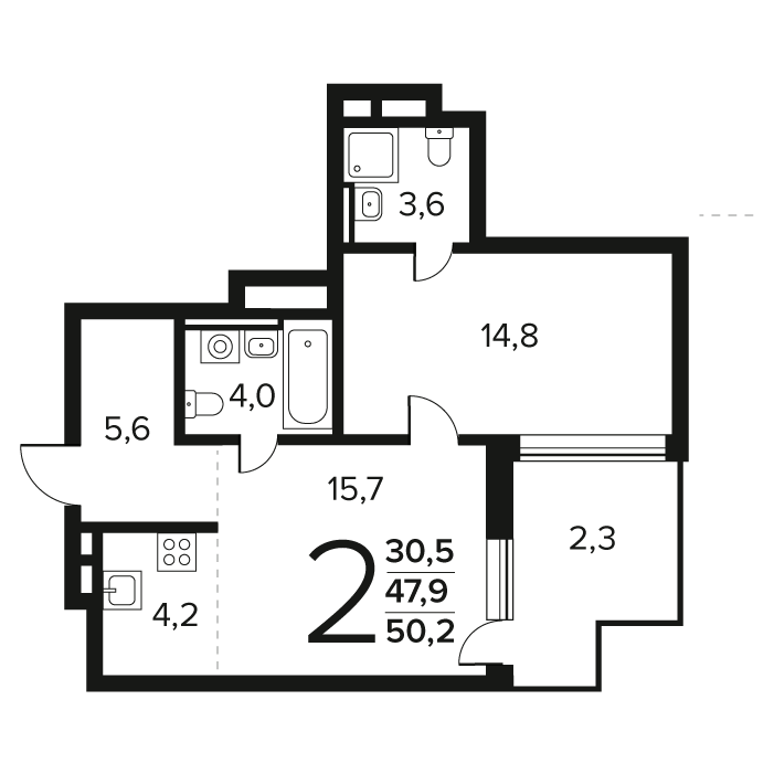 2 ккв (Евро) 50,2 м²