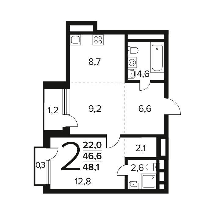 2 ккв (Евро) 48,1 м²