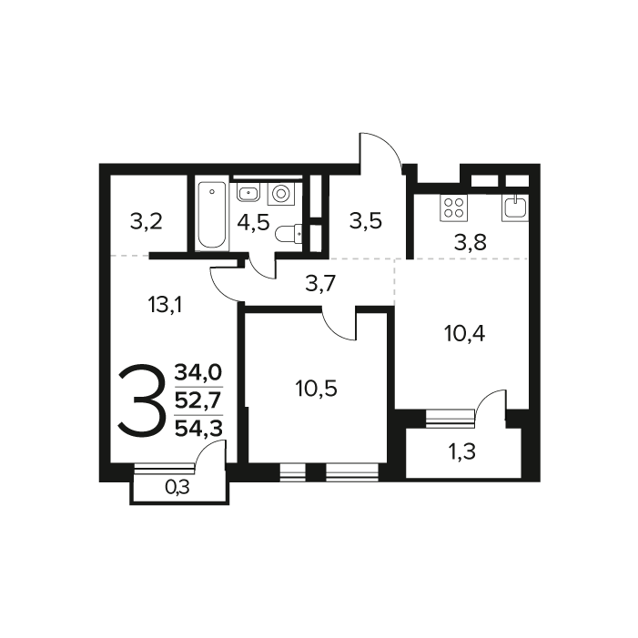 2 ккв 54,3 м²