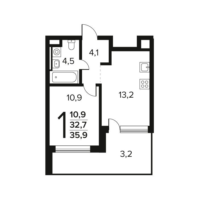 1 ккв 35,9 м²