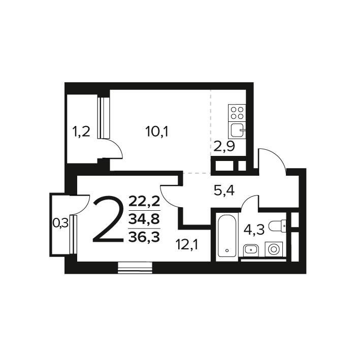 1 ккв 36,3 м²