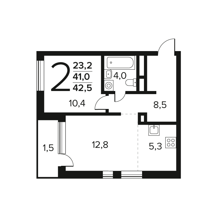 2 ккв (Евро) 42,5 м²